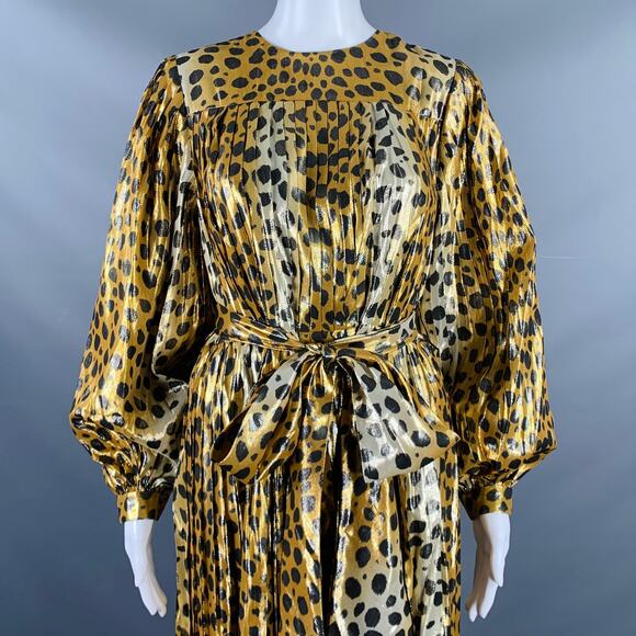MARC JACOBS Size 4 Gold Black Silk Metallic Animal Print Pleated Dress - Picture 2 of 8